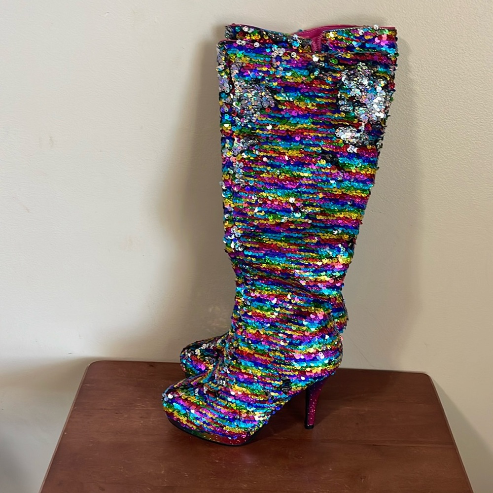 Mermaid Flip Multicolor Sequins High Heel Boots Size 6 *NEW*
